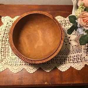 Rare Vintage Hand Carved Wood Bowl-Delicate Pointed Trim